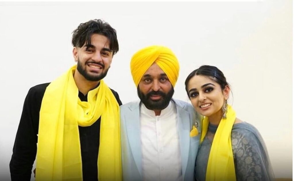 Punjab CM Bhagwant Mann with his children Seerat and Dilshan who came from US to attend their father’s oath ceremony.